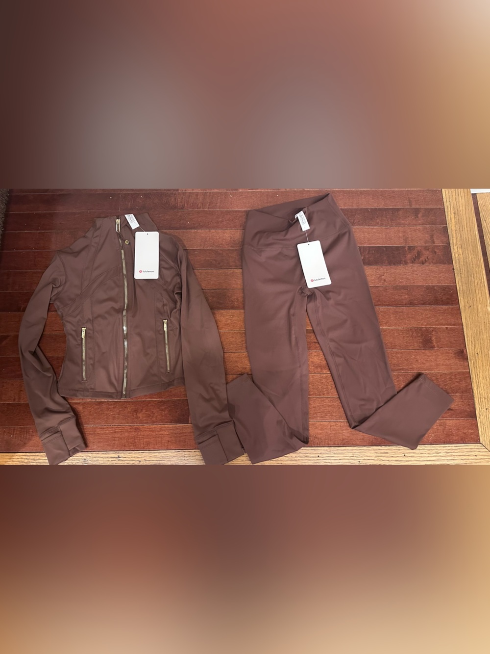 lululemon athletica Brown Women's Jacket and Leggings Set with Gold Accents
